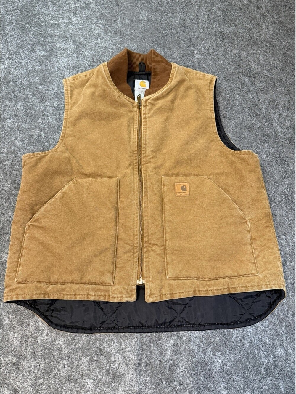 Carhartt V02 BRN Mens Large Brown Duck Canvas Arctic Quilt Lined Work Vest